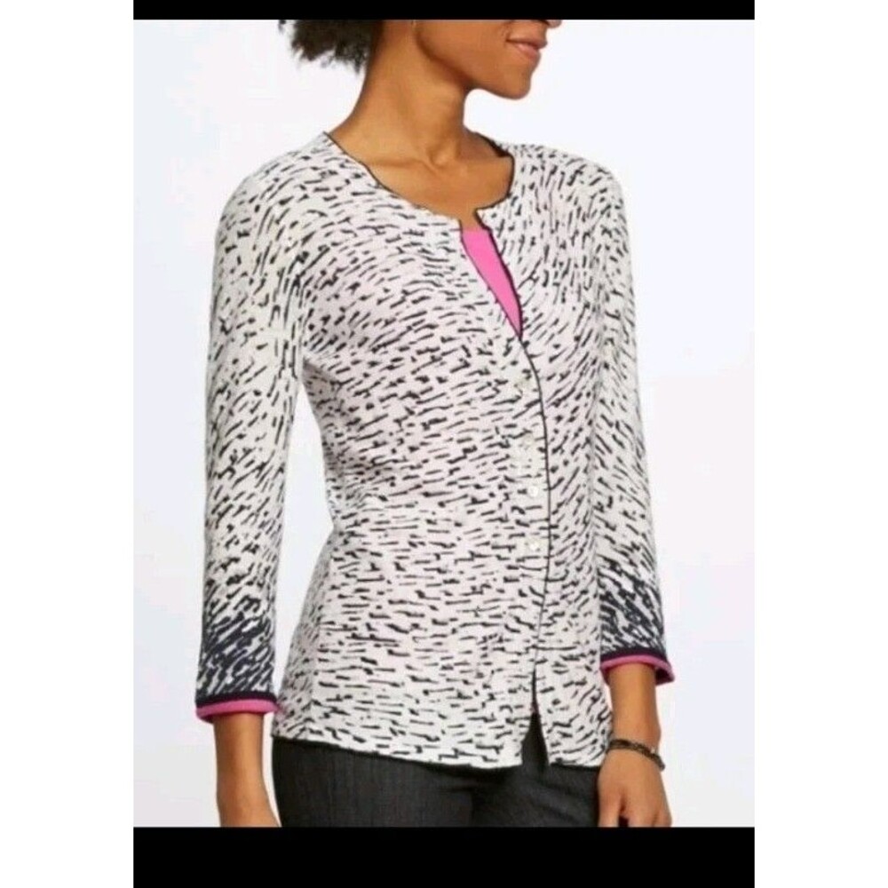 Nic + Zoe Pick Up Cardigan Animal Print 3 Ways To Wear Small Linen Blend
